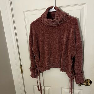 Strawberry pink turtle neck side lace sweater